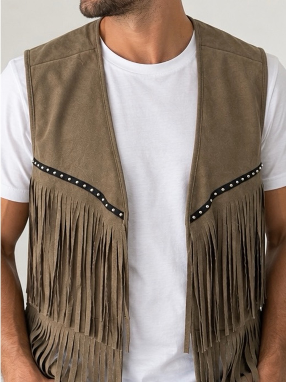 OYOANGLE XL Faux Suede Fringe Vest Studded Western Boho Y2K